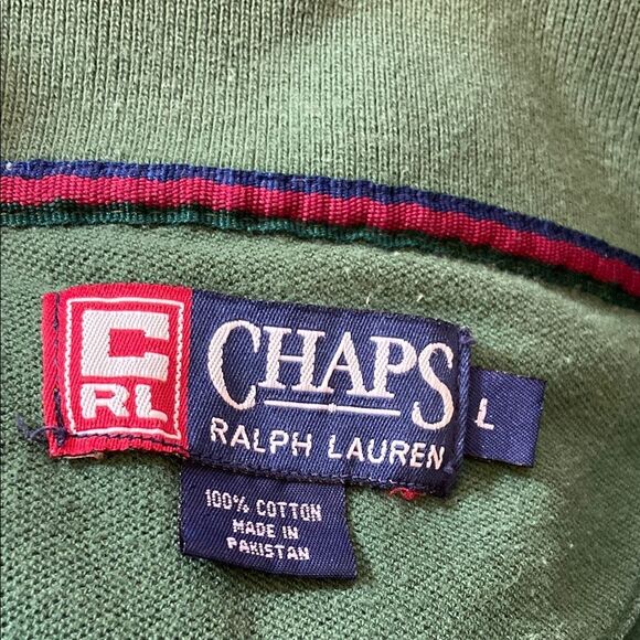Vintage Chaps Ralph Lauren Green Sweater 💯 Cotton Size L - Picture 3 of 7
